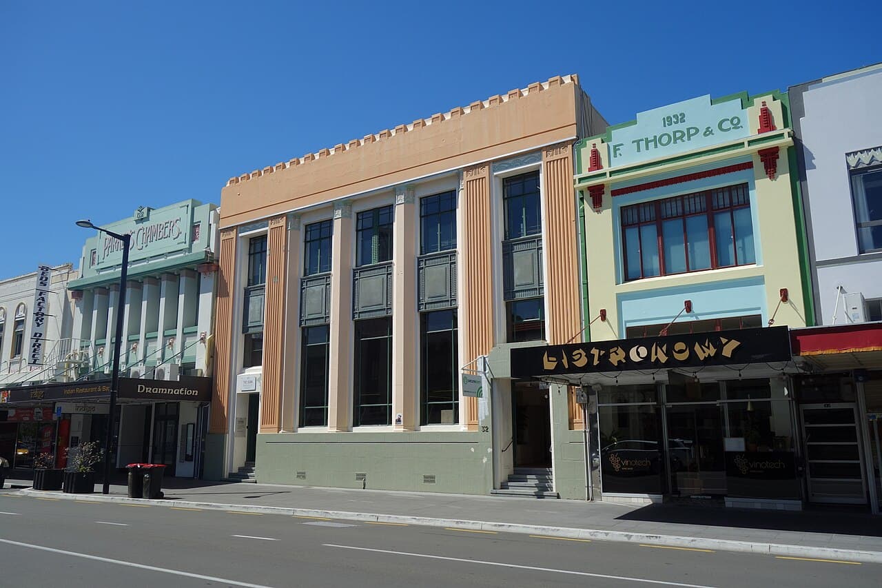 A street of heritage commercial buildings in Napier